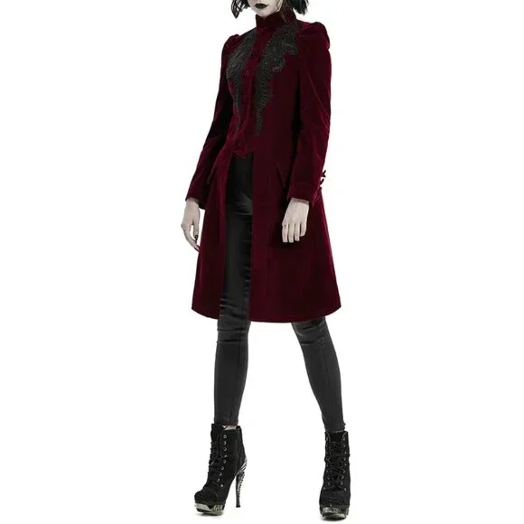 Women's coat Jacket Vespertine Mid Length Coat Red/Maroon Velvet Coat USA - Picture 5 of 8